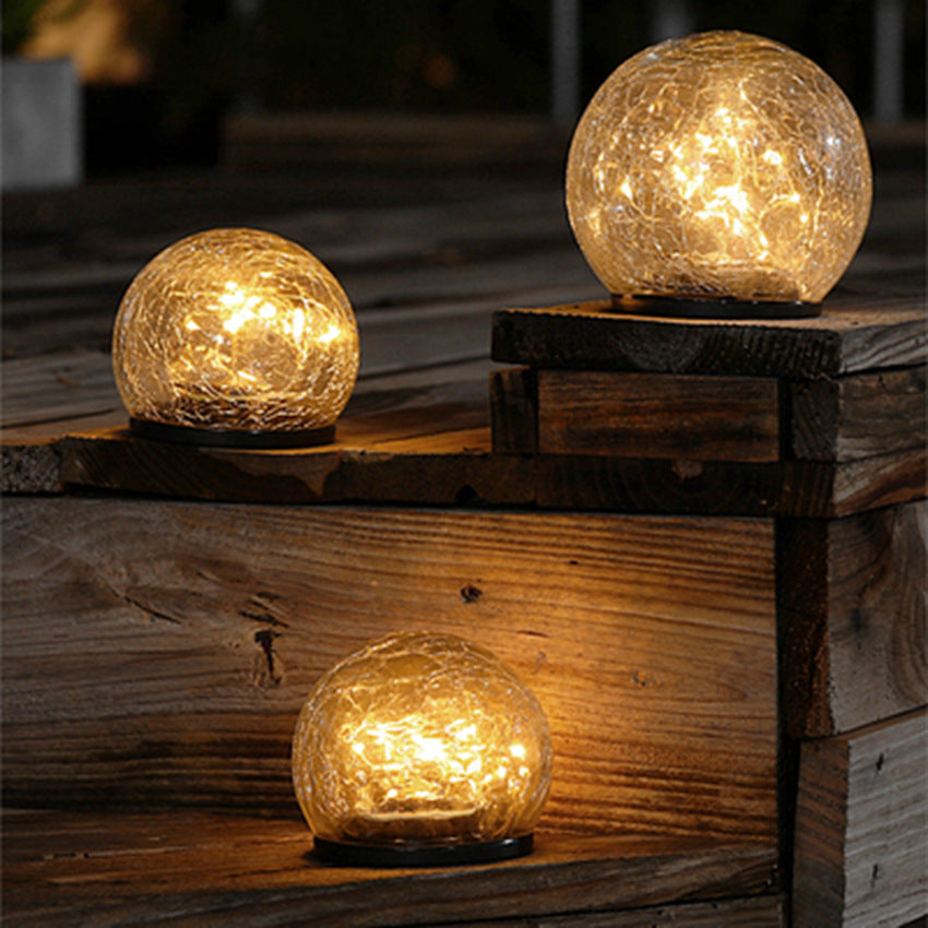 Cracked Glass Ball LED Garden Solar Power Lights - Waterproof!