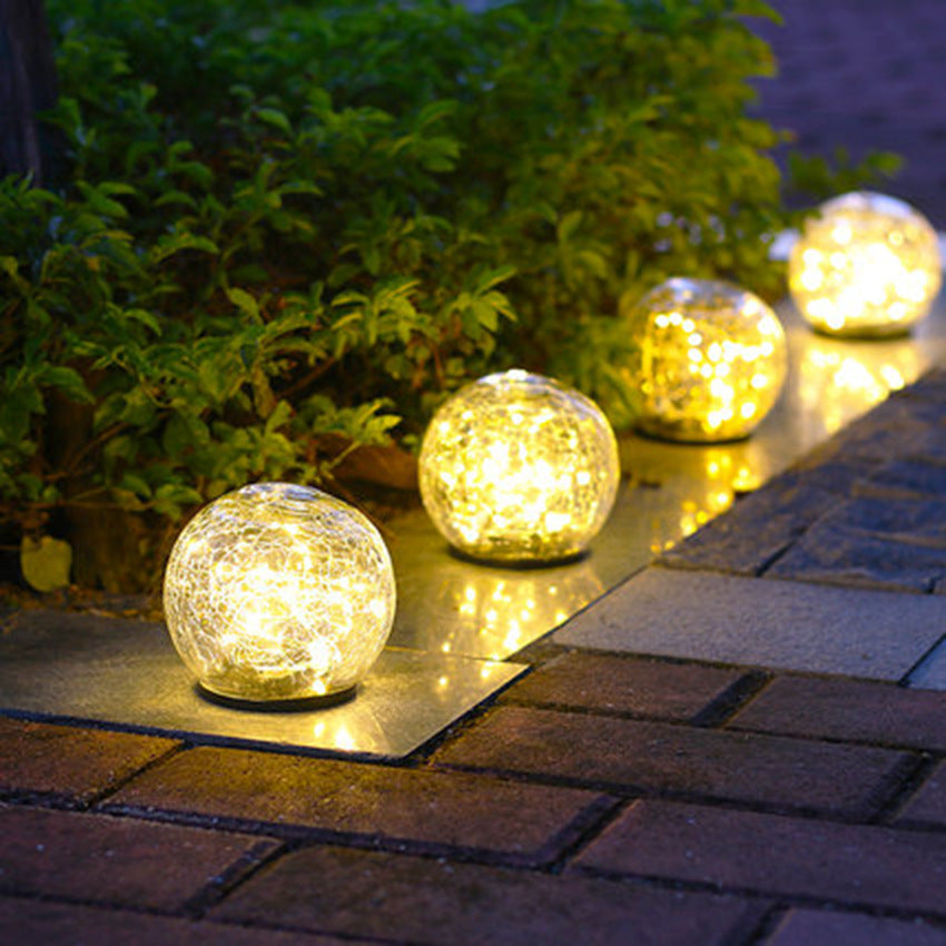 Cracked Glass Ball LED Garden Solar Power Lights - Waterproof!