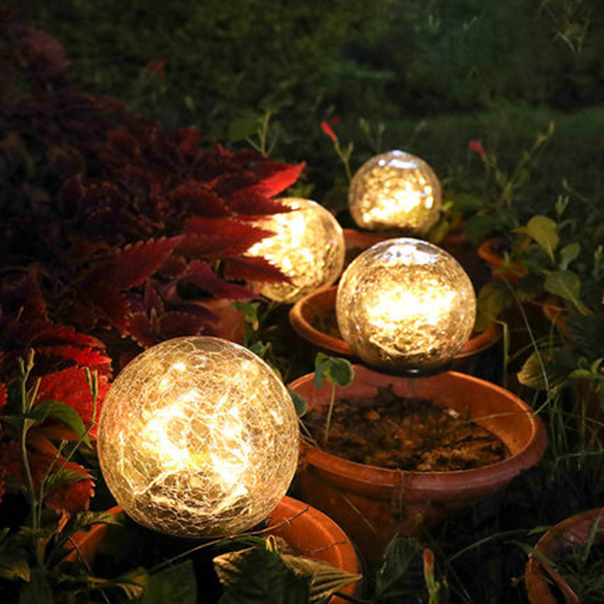 Cracked Glass Ball LED Garden Solar Power Lights - Waterproof!