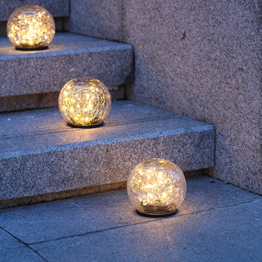 Cracked Glass Ball LED Garden Solar Power Lights - Waterproof!