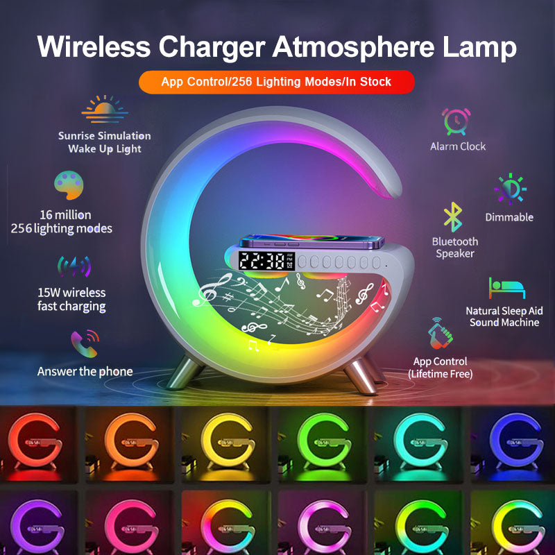 Intelligent Bluetooth Atmosphere Lamp/Clock - W/ Wireless Charging!
