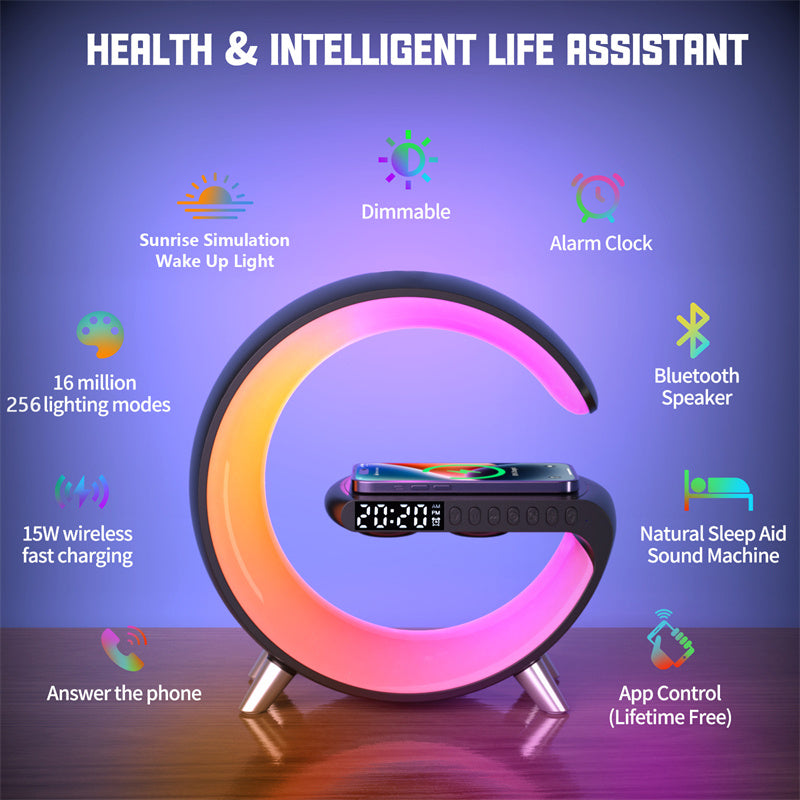 Intelligent Bluetooth Atmosphere Lamp/Clock - W/ Wireless Charging!
